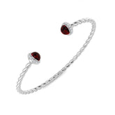 Premium Platinum Twisted Rope Garnet Open Cuff Bangle with Natural Round Halo Diamonds