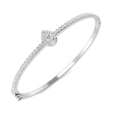 18K White Gold Lab Grown Pear Cut Halo Diamond with Round Accent Bangle with Box Lock
