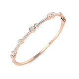18K White Gold Round Cut Bezel & Pave Set Natural Diamond Bangle with Hinged and Box Clasp