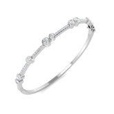 18K White Gold Round Cut Bezel & Pave Set Natural Diamond Bangle with Hinged and Box Clasp