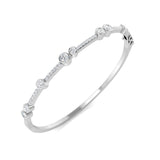 18K White Gold Round Cut Bezel & Pave Set Natural Diamond Bangle with Hinged and Box Clasp