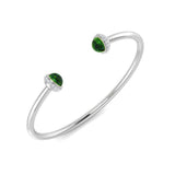 Premium Platinum Cabochon Peridot Open Cuff Bangle with Natural Round Halo Diamonds