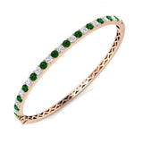 Platinum Natural Round Cut Diamond and Gemstone Half Eternity Prong Set Hinged Bangle