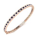 9K Yellow Gold Blue Sapphire and Natural Diamond Channel Set Gemstone Bangle
