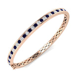 9K Yellow Gold Blue Sapphire and Natural Diamond Channel Set Gemstone Bangle