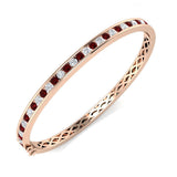 Platinum Natural Round Cut and Ruby Channel Set Eternity Bangle with Hinged Box Clasp
