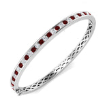 Platinum Natural Round Cut and Ruby Channel Set Eternity Bangle with Hinged Box Clasp