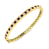 Platinum Natural Round Cut and Ruby Channel Set Eternity Bangle with Hinged Box Clasp