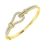 Premium Platinum Natural Round Cut Diamond Knot Design Fancy Bangle with Hinged Lock