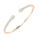 18K Yellow Gold Natural Round Pave Open Cuff Diamond Bangle with Oval Solitaire Ends