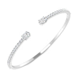 18K Yellow Gold Natural Round Pave Open Cuff Diamond Bangle with Oval Solitaire Ends