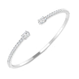 18K Yellow Gold Natural Round Pave Open Cuff Diamond Bangle with Oval Solitaire Ends