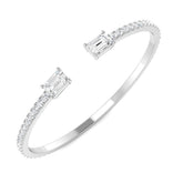 18K Yellow Gold Natural Round Pave Open Cuff Diamond Bangle with Emerald Solitaire Ends