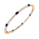 Premium Platinum Natural Round Cut Diamond and Oval Blue Sapphire Prong Set Bangle - Full Eternity Bangle