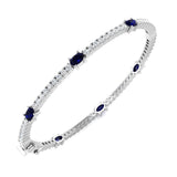 Premium Platinum Natural Round Cut Diamond and Oval Blue Sapphire Prong Set Bangle - Full Eternity Bangle