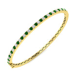 Platinum Natural Round Cut Diamond and Gemstone Half Eternity Prong Set Hinged Bangle