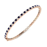 18K White Gold Natural Round Cut Diamond and Blue Sapphire Gemstone Bangle