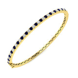 18K White Gold Natural Round Cut Diamond and Blue Sapphire Gemstone Bangle