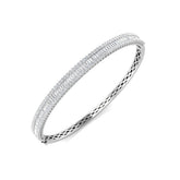 9K Yellow Gold Channel Set Natural Diamond Bangle with Baguette and Round Cut Diamonds