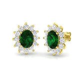 5.12ct Emerald & Lab Diamond Oval Cut Drop Earrings in 9K Yellow Gold