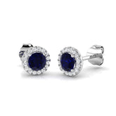 0.81ct Blue Sapphire & Natural Diamond Round Cut Drop Earrings in 18K White Gold