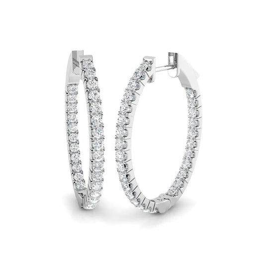 1.60 Ct Natural & Lab-Grown Round Diamond Hoop Earrings | Pavé Set | 9K/18K Gold, Platinum