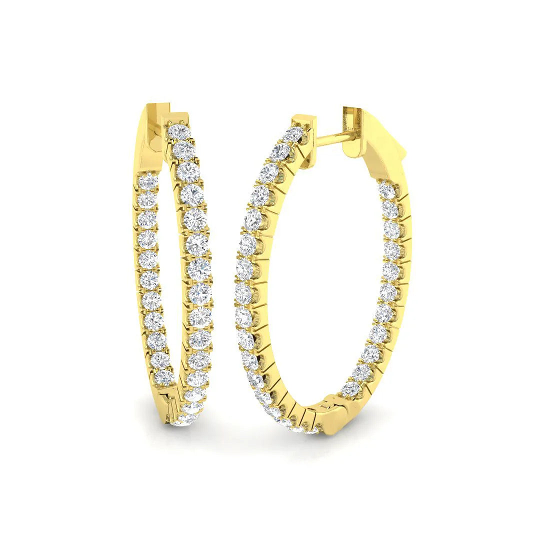 1.60 Ct Natural & Lab-Grown Round Diamond Hoop Earrings | Pavé Set | 9K/18K Gold, Platinum
