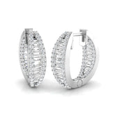 Natural & Lab-Grown Round Cut Diamond Hoop Earrings | Baguette Bezel & Pavé Setting | 9K/18K Gold, Platinum