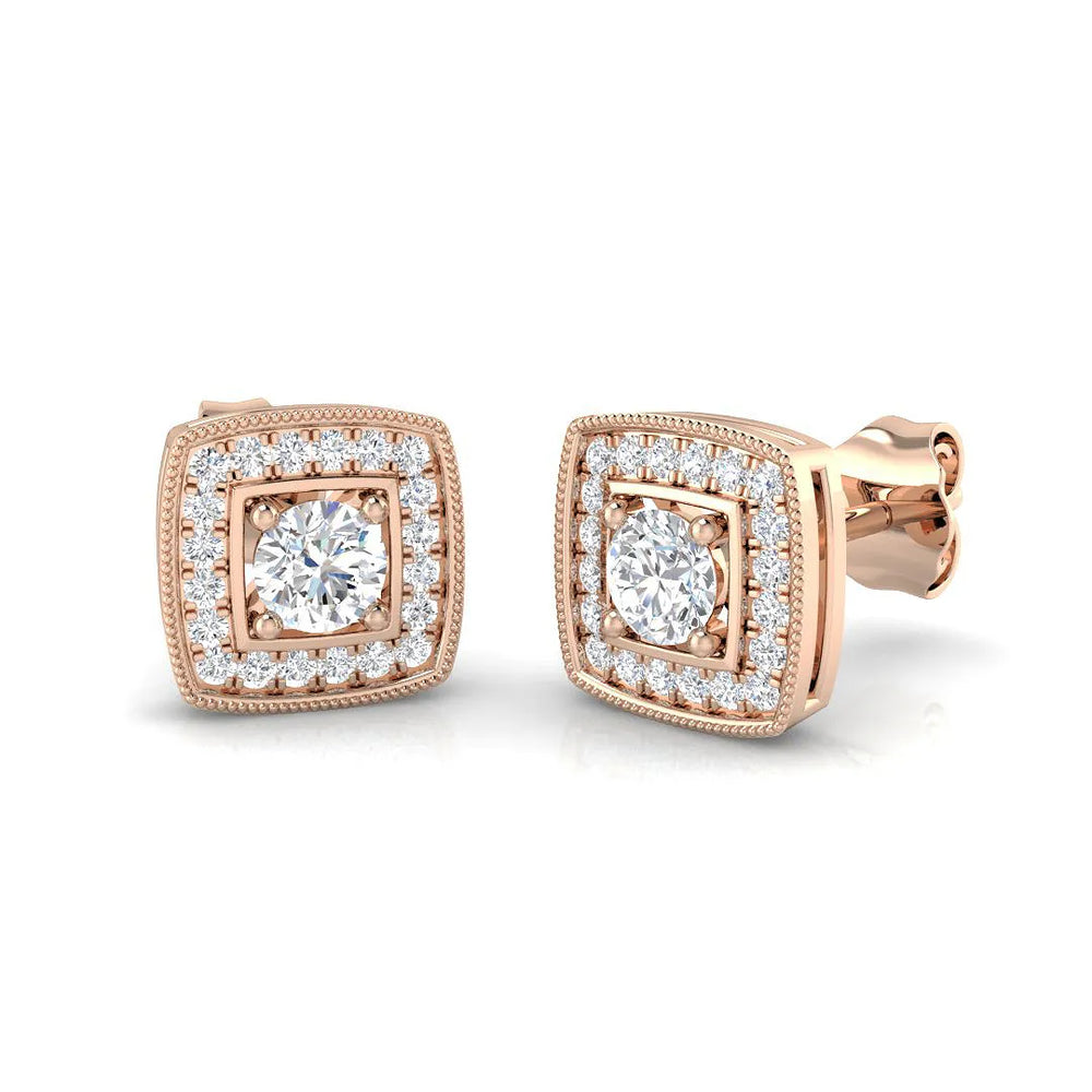 Stud Earrings with Lab Diamond Round and Square Halo