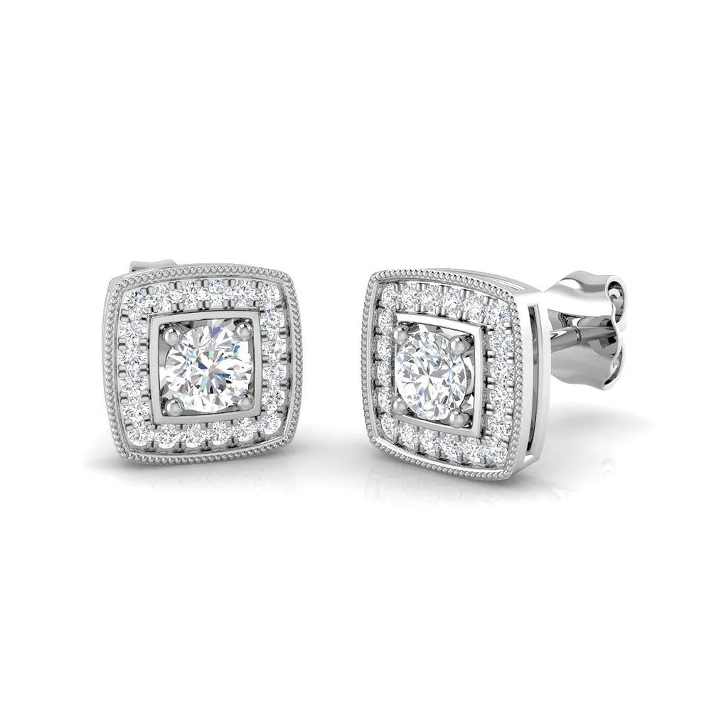 Stud Earrings with Lab Diamond Round and Square Halo