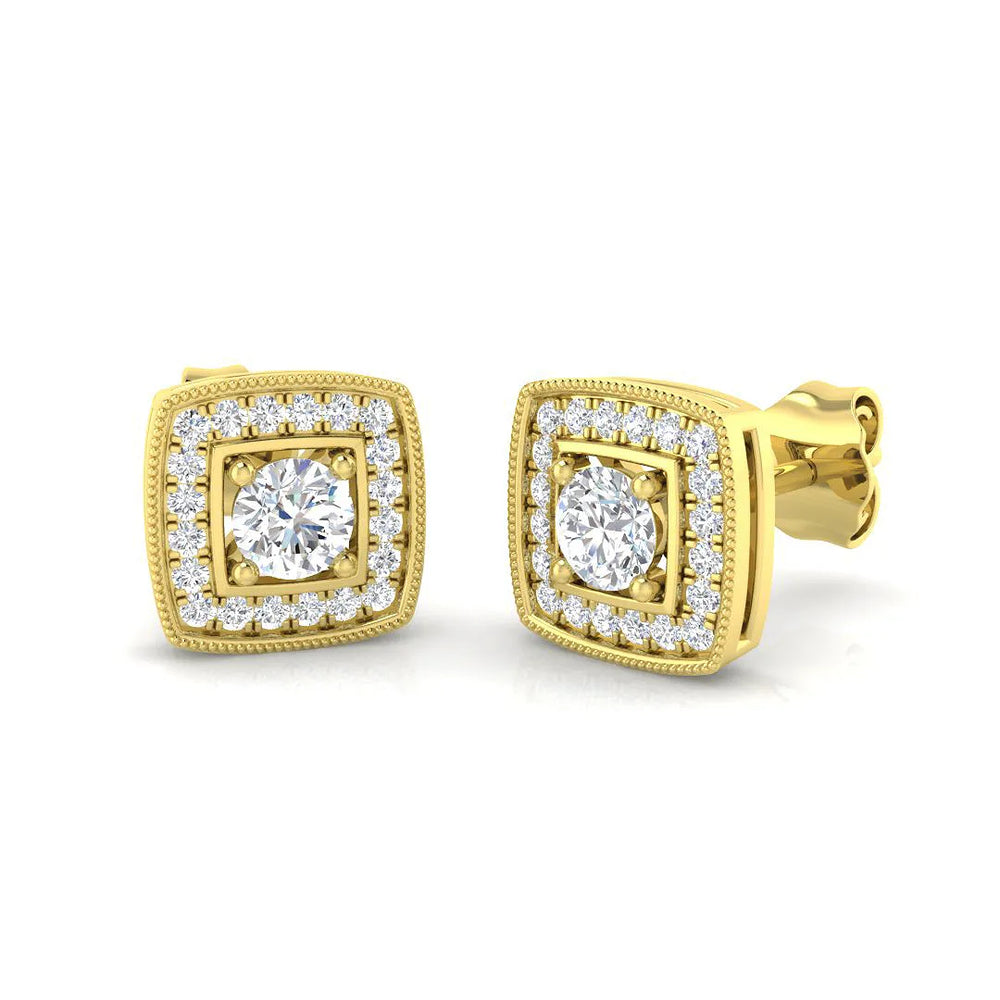 Stud Earrings with Lab Diamond Round and Square Halo