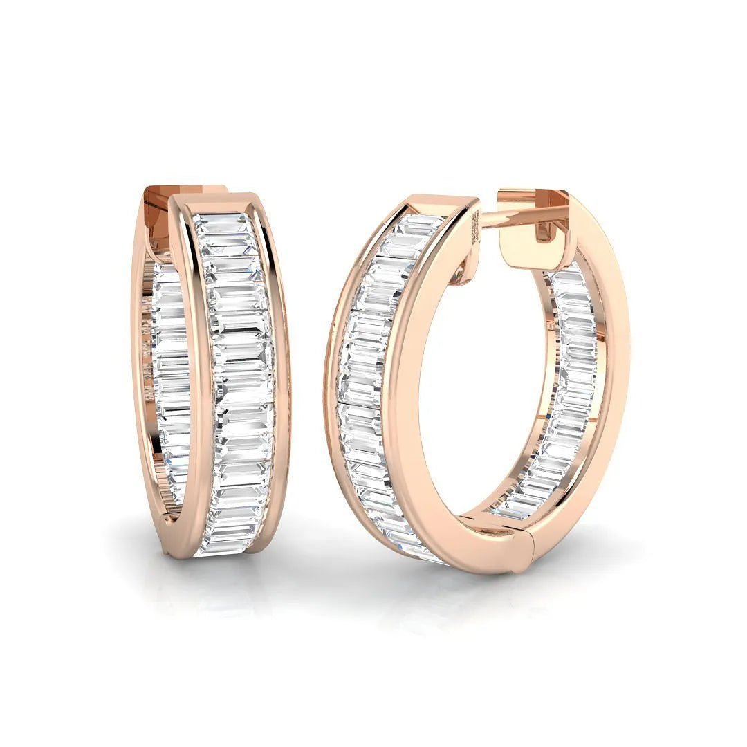 1.50 Carat Natural & Lab-Grown Baguette Diamond Hoop Earring in Gold - Certified Diamond