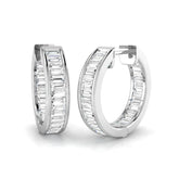 1.50 Carat Natural & Lab-Grown Baguette Diamond Hoop Earring in Gold - Certified Diamond