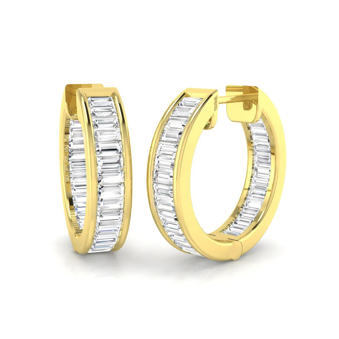 1.50 Carat Natural & Lab-Grown Baguette Diamond Hoop Earring in Gold - Certified Diamond