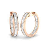 Boucles d'oreilles créoles en or serties de diamants baguette naturels et de synthèse de 1,30 carat - Diamant certifié