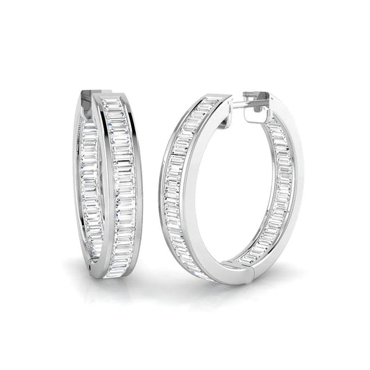 1.30 Carat Natural & Lab-Grown Baguette Diamond Hoop Earring in Gold - Certified Diamond