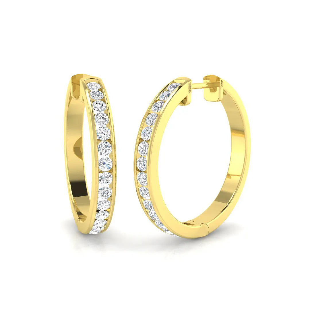 Natural/Lab-Grown Round Cut Diamond Hoop Earring in Gold - UK Hallmarked