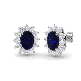 4.67ct Blue Sapphire & Lab Diamond Oval Cut Drop Earrings in 9K White Gold