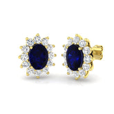 4.67ct Blue Sapphire & Lab Diamond Oval Cut Drop Earrings in 9K Yellow Gold