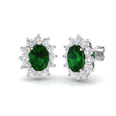 3.31ct Emerald & Lab Diamond Oval Cut Drop Earrings in 9K White Gold