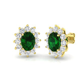 3.31ct Emerald & Lab Diamond Oval Cut Drop Earrings in 9K Yellow Gold
