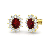 4.25ct Ruby & Lab Diamond Oval Cut Drop Earrings in 9K Yellow Gold