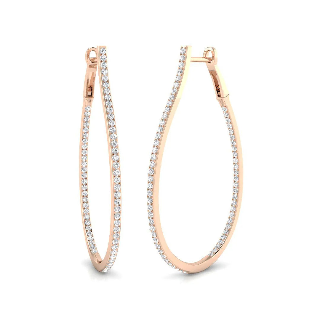 0.75Ct Round Cut Diamond Hoop Earrings | Pavé Setting | 9K/18K Gold, Platinum