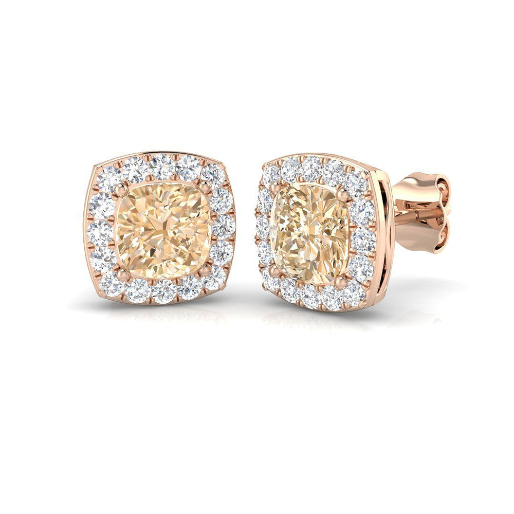 Rose Gold Cushion Cut Morganite Diamond Stud Earrings