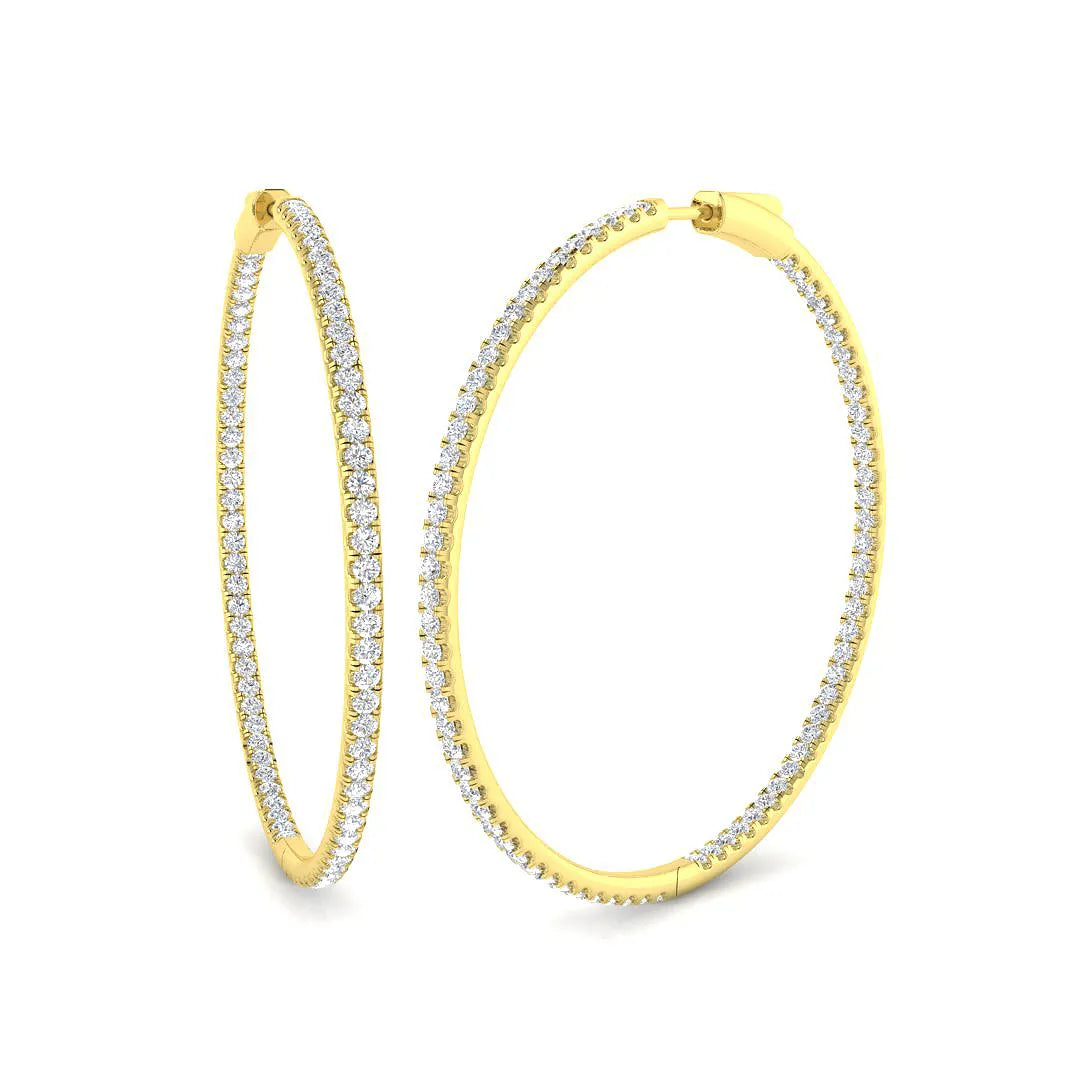 3.25 Ct Natural & Lab-Grown Round Cut Pavé Set Diamond Hoop Earrings in 9K/18K Gold, Platinum
