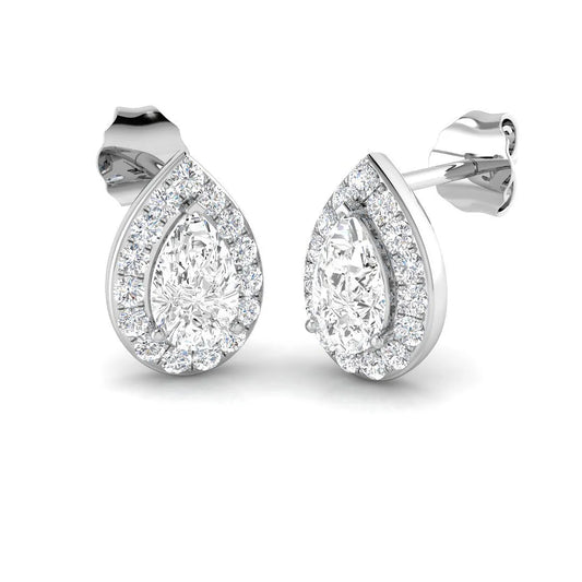 0.60-1.00 Carat Pear Cut Diamond Halo Earring In Hallmarked Gold