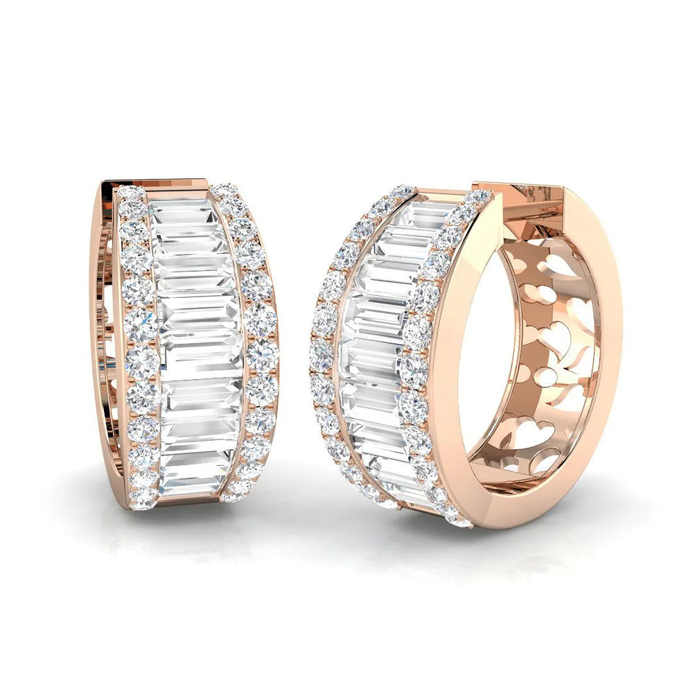 Hoop Earrings - Baguette And Round Diamond Elegance