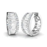 Natural & Lab-Grown Baguette & Round Cut Diamond Hoop Earrings | Pavé & Bezel Setting | 9K/18K Gold, Platinum