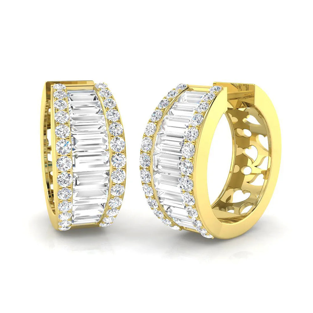Hoop Earrings - Baguette And Round Diamond Elegance
