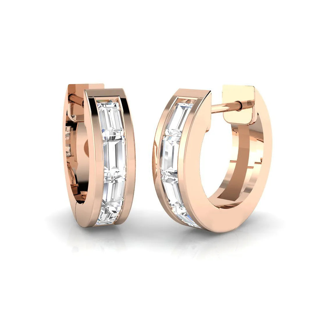 0.50 Carat Natural/Lab-Grown Baguette Diamond Hoop Earring in Gold - UK Hallmarked